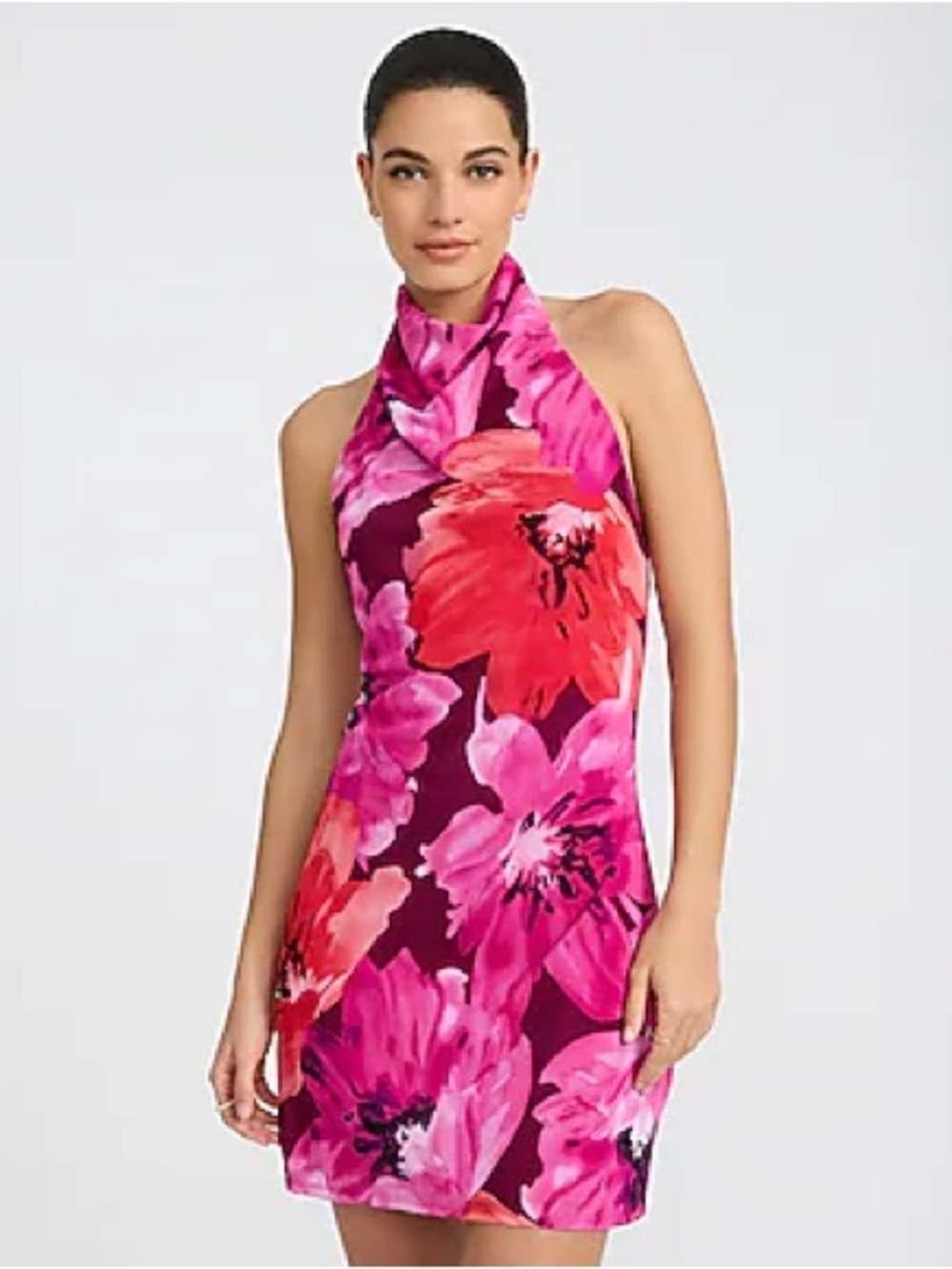 Express Floral Satin Cowl Neck Low Back Mini Slip Dress - Size Medium